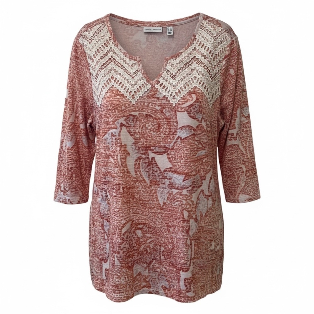Susan Graver coral paisley blouse, large